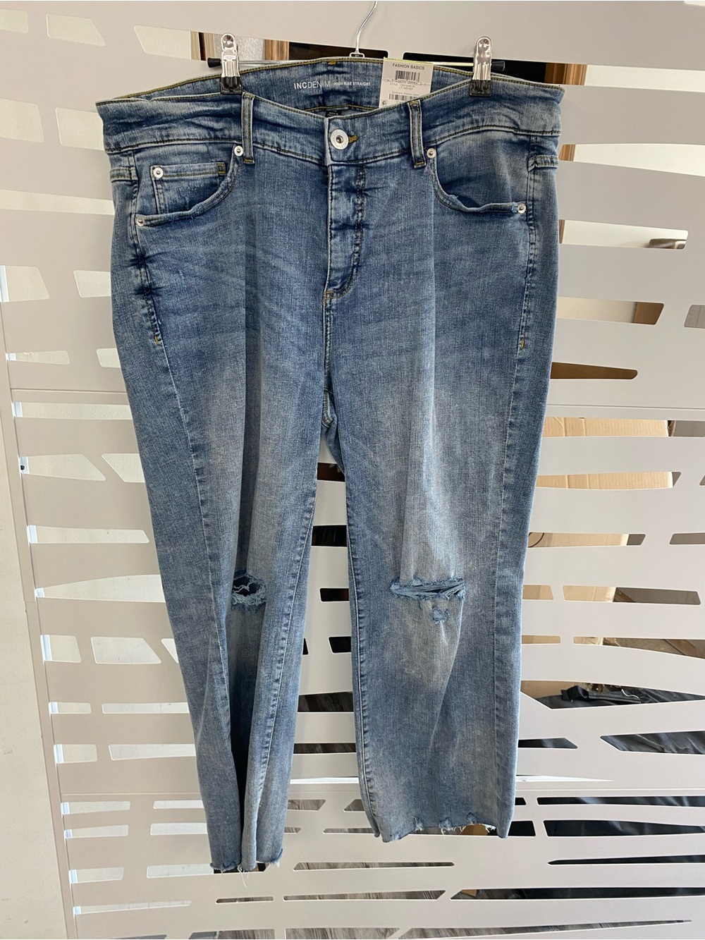 Indigo Blue Boyfriend Jeans with Knee Rips - Women's